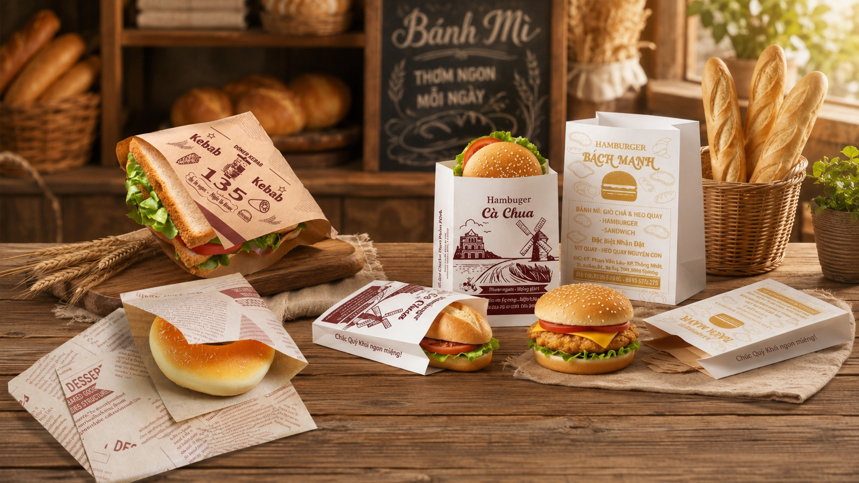 Túi Giấy Hamburger và Bánh Mì Tam Giác